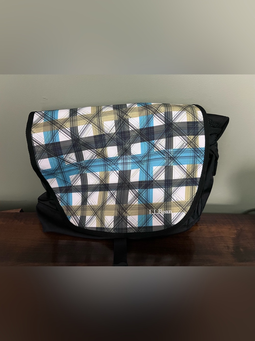 L.L. Bean Plaid Messenger Bag - Blue, Tan, Black